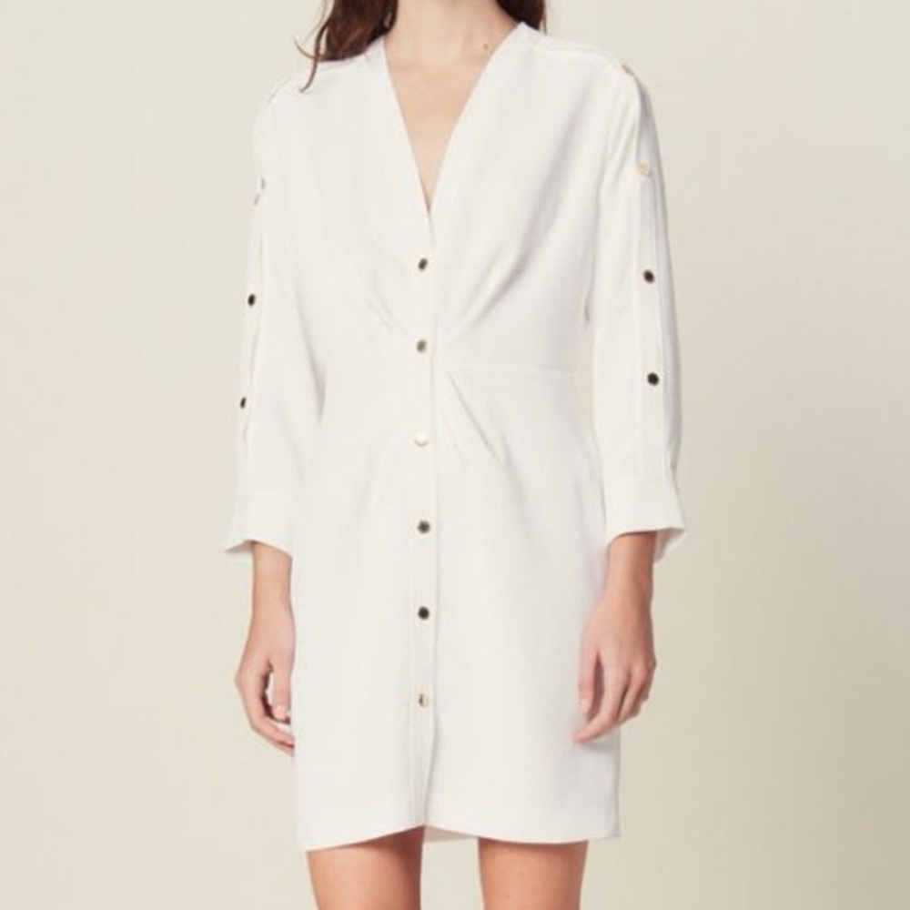 Sandro White Shirt Dress v-neck Button Down